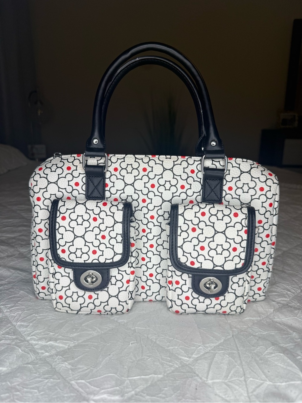Disney Parks Mickey Mouse Icon Geometric White Travel Satchel Bag Purse